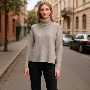 Raffi Cashmere Sweater Size Small Turtleneck Ribbed Gray Quiet Luxury Minimalist